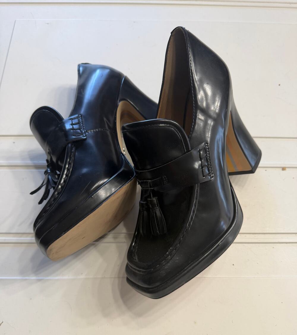 Sam Edleman Womens Sz 8.5 Black Jed Platform Loafer Tassels Classic Shiny - Picture 1 of 8